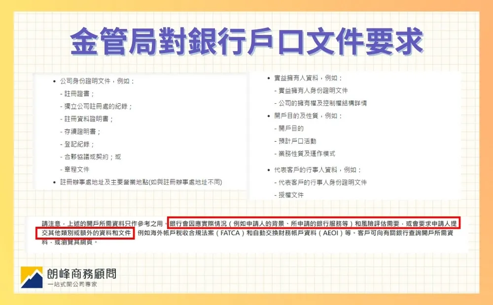 金管局的最基本文件要求