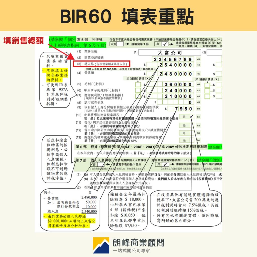 Key points for filling out BIR60